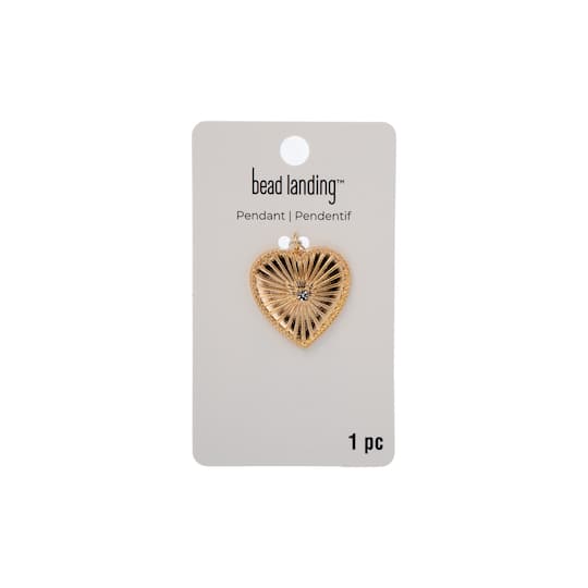 Gold & Rhinestone Starburst Metal Heart Pendant by Bead Landing™